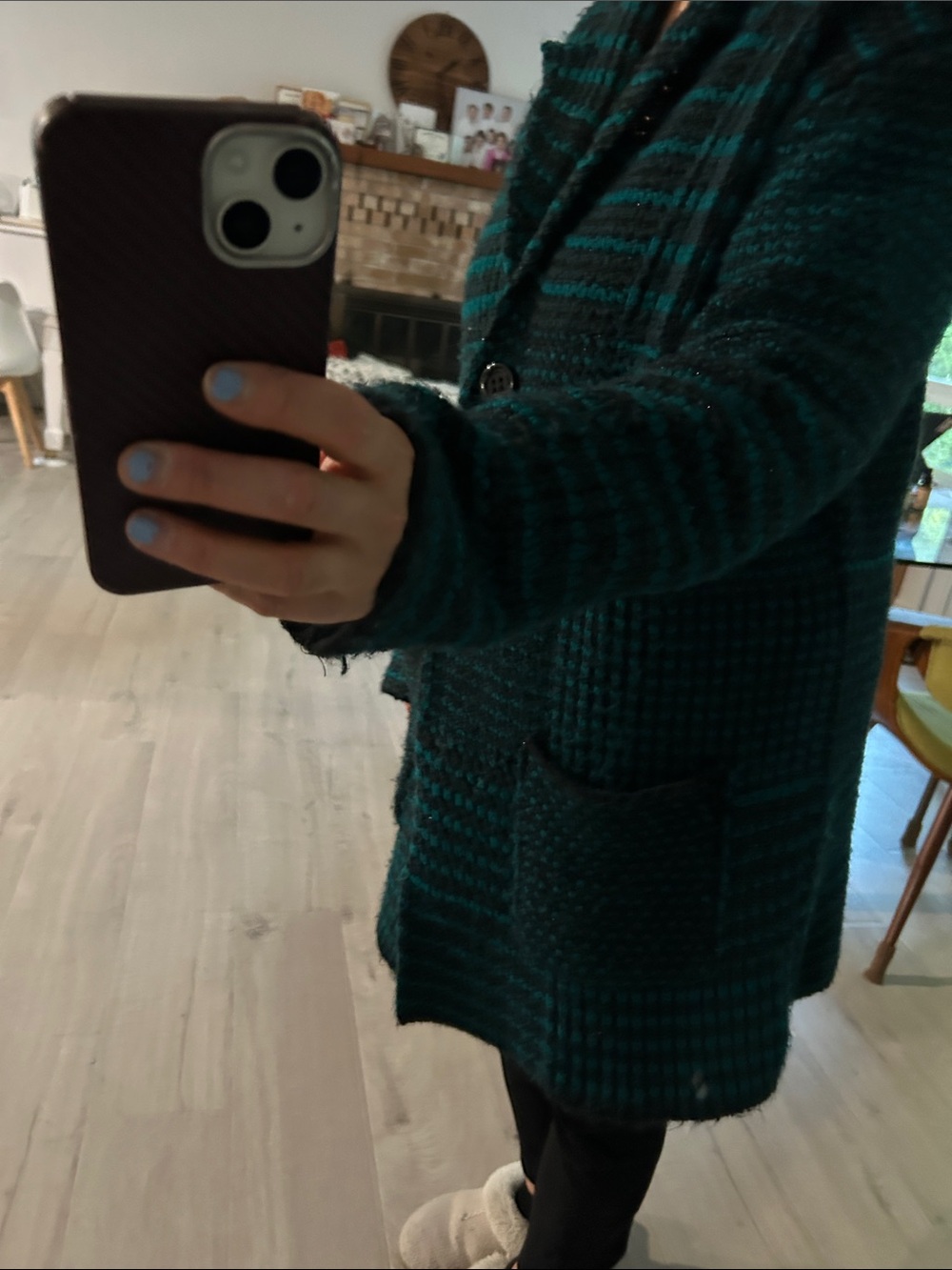Desigual Teal and Black Textured Knit Jacket